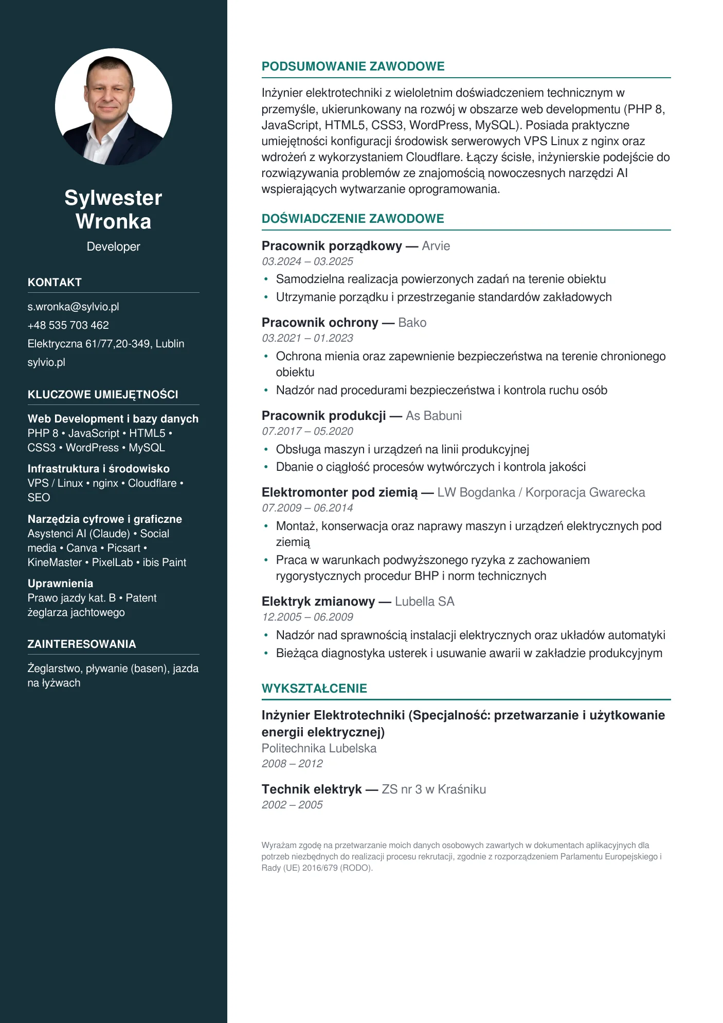 CV Sylwestra Konrada Wronki - strona 1